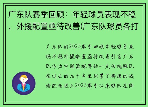 广东队赛季回顾：年轻球员表现不稳，外援配置亟待改善(广东队球员各打什么位置)